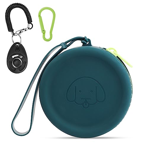 FIDWALL Leckerli-Tasche aus Silikon,mit Hundeklicker,Futtertasche für Hundetraining,Hundezubehör,Taschengröße,leicht zu reinigen,geruchlos, Reißverschluss-Design,tragbare Leckerli-Tasche(dunkelgrün) von FIDWALL