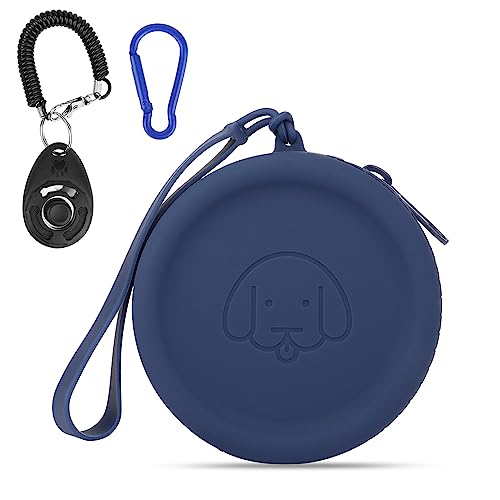 FIDWALL Leckerli-Tasche aus Silikon,mit Hundeklicker,Futtertasche für Hundetraining,Hundezubehör,Taschengröße,leicht zu reinigen,geruchlos, Reißverschluss-Design,tragbare Leckerli-Tasche(Dunkelblau) von FIDWALL