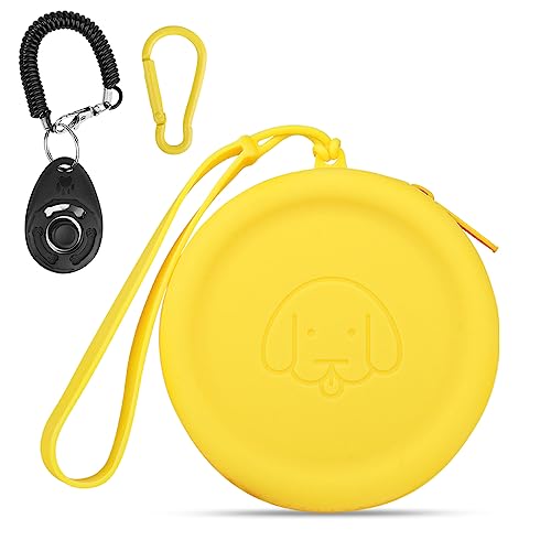 FIDWALL Leckerli-Tasche aus Silikon,mit Hundeklicker,Futtertasche für Hundetraining,Hundezubehör,Taschengröße,leicht zu reinigen,geruchlos, Reißverschluss-Design,tragbare Leckerli-Tasche(Gelb) von FIDWALL