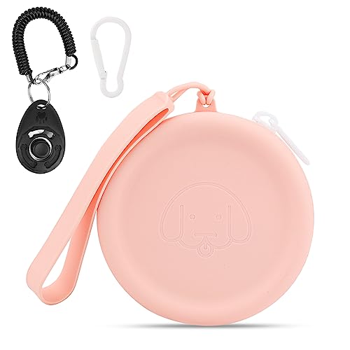 FIDWALL Leckerli-Tasche aus Silikon,mit Hundeklicker,Futtertasche für Hundetraining,Hundezubehör,Taschengröße,leicht zu reinigen,geruchlos, Reißverschluss-Design,tragbare Leckerli-Tasche(Rosa) von FIDWALL