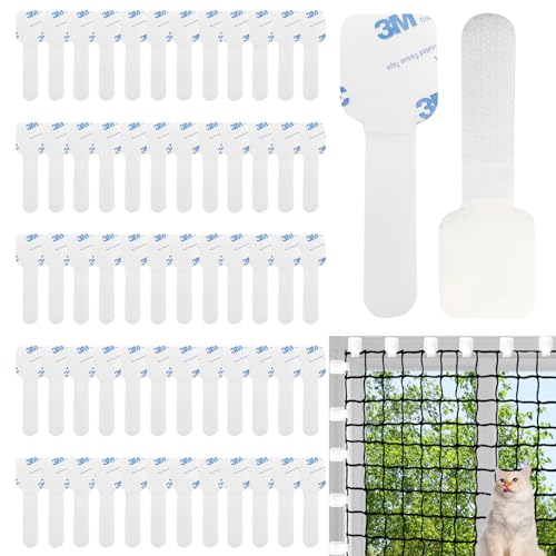 FIHODONE 60 Stück Outdoor Adhesive Hooks für Katzennetz Balkon Ohne Bohren,Klebehaken Outdoor Wetterfest für Katzenschutz Fenster,Balkon Katzenschutz Befestigung Ohne Bohren Zubehör für Katzennetz von FIHODONE