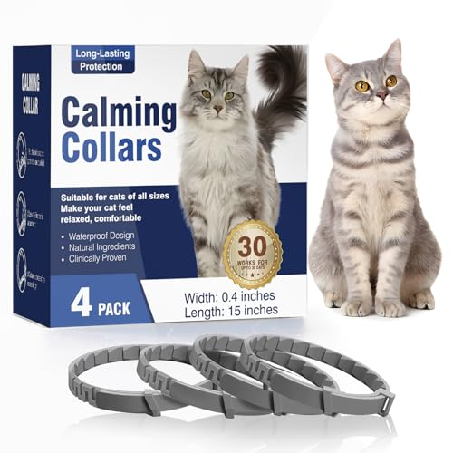 Beruhigendes Halsband für Katzen, 4 Stück, beruhigendes Katzenhalsband, effiziente Linderung von Angst, Stress, beruhigendes Pheromon-Halsband für Katzen, bequem, verstellbar, von FIKPTE