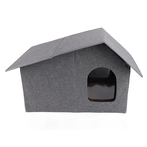 FILFEEL Zusammenklappbares, Geräumiges Katzenhaus für den Außenbereich, Wasserabweisender Unterschlupf für Wildkatzen mit Privatem Ruhebereich, 4 Isolierplatten, Gemütliche Matte, (Gray) von FILFEEL