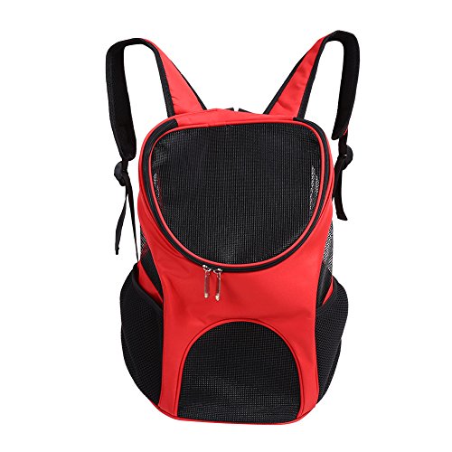 Haustier-Tragetasche, tragbar, belüftet, atmungsaktiv, Netzstoff, für Hunde und Katzen, Doppel-Schultertasche, Rucksack, Reisetasche für Welpen, kleine Hunde, Rot von FILFEEL