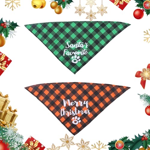 2 Stücke Weihnachten Haustier Bandanas,Dreieck Kariert Lätzchen für Weihnachts,Weihnachten Plaid Dreieck Haustier Lätzchen,Verstellbarer Hundetuch für kleine mittelgroße Hunde Katzen von FILOEEX