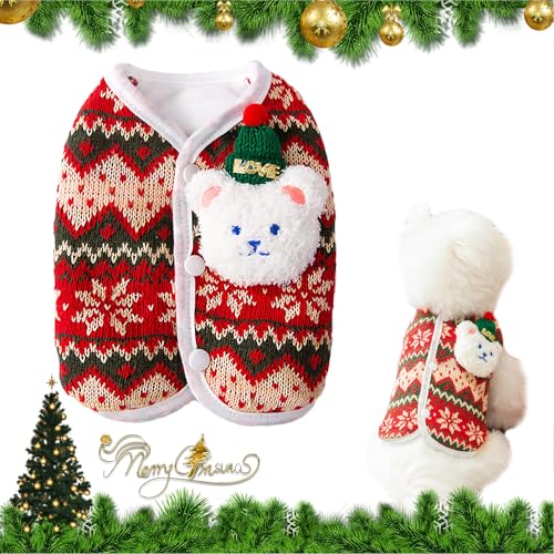 Hundepullover Weihnachten,Hundepullover Kleine Hunde,Haustier Hund Katze Pullover,Warme Strickpullover für Hunde,Hundekostüm Weihnachten Winter für Kleine Bis Mittelgroße Hunde,Welpen,Katzen (Bear) von FILOEEX