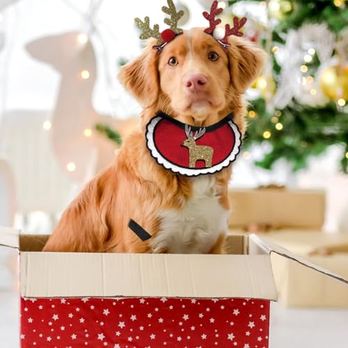 Weihnachten Haustier Bandanas,Schal Halstuch für Weihnachten mit Welpenhaarspangen,Haustier Dreieck Lätzchen Mit Elchmustern,Dreieck Haustier Lätzchen für Katzen und Hunde Haustiere von FILOEEX