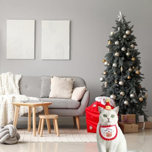 Weihnachten Hund Haustier Kostüm Set,Haustier Weihnachtskostüm,Veinstellbar Santa Hut Speichel Handtücher,Weihnachten Outfit für Weihnachten Welpen Kätzchen Outfit Kleidung Party Zubehör (rosa) von FILOEEX