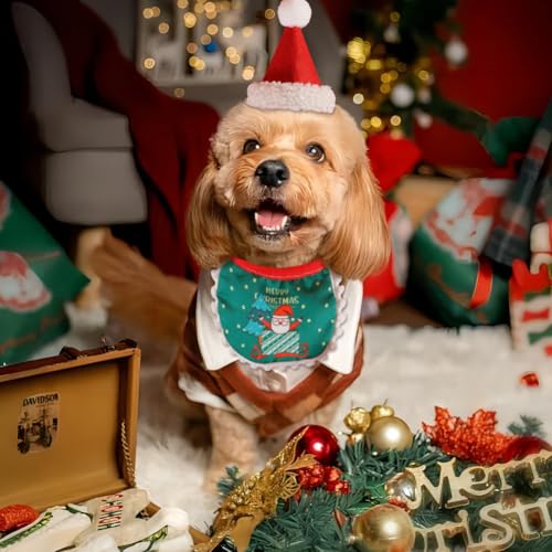 Weihnachten Hund Haustier Kostüm Set,Haustier Weihnachtskostüm,Veinstellbar Santa Hut Speichel Handtücher,Weihnachten Outfit für Weihnachten Welpen Kätzchen Outfit Kleidung Party Zubehör von FILOEEX