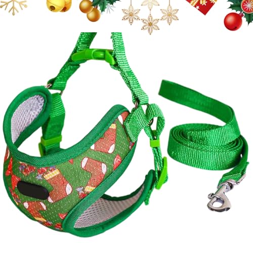 Weihnachten Hundegeschirr mit Leine Set,Einstellbares Mitili Mehrzweck Hundegeschirr,Anti Zug Weihnachts-Hundegeschirr Leine,Mesh Brustgeschirr für Kleine Mittlere Hunde, Haustiere,Katzen von FILOEEX