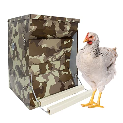 Futtertrog für Hühner und anderes Geflügel | Futtertrog 12 kg mit Pedal | Automatischer Trichter Vogel- und mäuseabweisend | Camouflage-Farbe | Verstellbares Fußpedal von FINCA CASAREJO