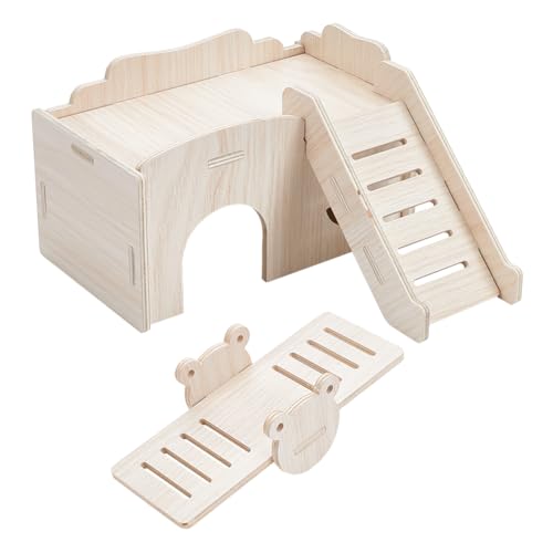 FINGERINSPIRE 2 Sets Hamsterhaus Aus Holz Im 2 Stil Mit Schiebebrett Hamsterhaus Aus Holz Mit Wackelfunktion Rennmäusenhaus Mit Kletterleiter Und Fenster Abnehmbares Hamsterhaus Und Versteck von FINGERINSPIRE