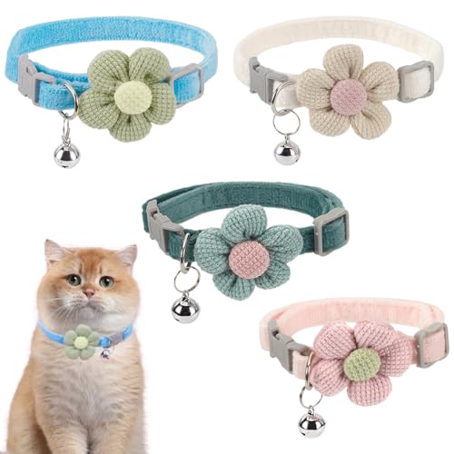 FINGERINSPIRE 4 Stück 4 Farben Verstellbares Hundehalsband Mit Blume Polyester Blumen Haustierhalsband Welpenhalsband Mit Glöckchen Anhängern Verstellbares Blumenhalsband Für Haustierbedarf Kostüm von FINGERINSPIRE