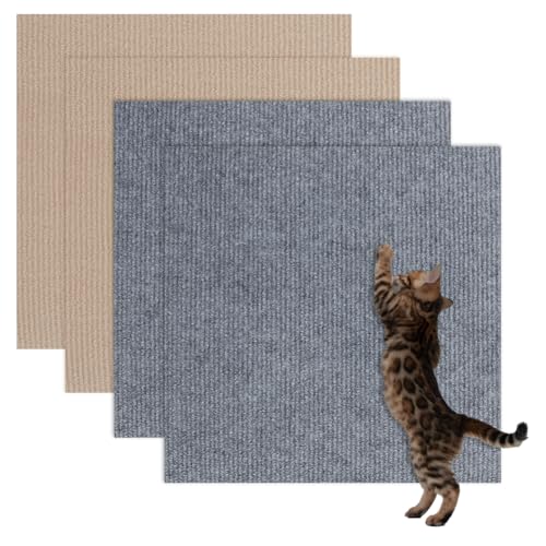 FINGERINSPIRE 4 Stück Selbstklebende Kratzmatten Für Katzen 30x30cm Farbe Grau/Hellbraun DIY Kletterkratzbaum Aus Polyester Zuschneidbarer Kratzbaum Teppichbezug Ersatzmatte Für Katzenbäume von FINGERINSPIRE