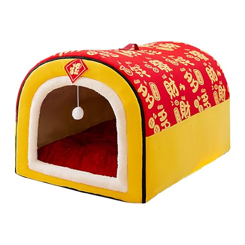 Hundehaus Innen, Neujahr Themed Winter Warm Katzennest, Faltbare Katzenhaus Winter mit Kissen, Katzenschlafsack für Kleine Mittlere Große Hunde Katzen von FINLALO