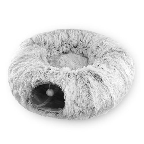 Katzenbett Tunnel, Weiches Plüschmaterial, Katzenbett Höhle Donut mit Plüschtier, Flauschige Katzenhöhle Rohr, Waschbarer Katzentunnel, Winter Katzenstreu für Kätzchen, Katze, Welpe, Kaninchen, von FINLALO