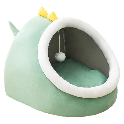 Katzenhäuser, Katzenbett für Indoor-Katzen, Dinosaurier-Modellierung Katzenhaus mit flauschigem Ball hängend, Katzenbett Höhle für Kätzchen, kleine Hunde (M) von FINLALO