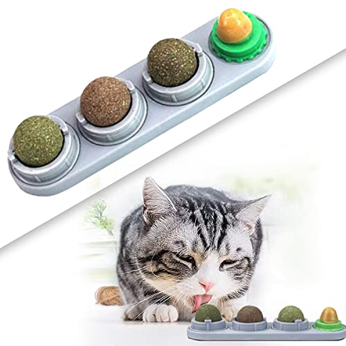 FIPASEN Katzenminze Ball Spielzeug, 4 Stück Katzenminze Wand Ball für Katzen/Kätzchen, Zähne putzen und den Magen schützen - Rotierendes Katzenleckspielzeug Enthält Katzenminze/Zucker(Grau) von FIPASEN