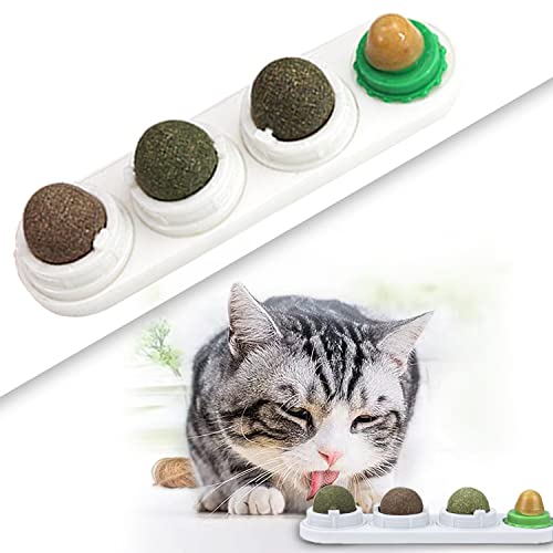 FIPASEN Katzenminze Ball Spielzeug, 4 Stück Katzenminze Wand Ball für Katzen/Kätzchen, Zähne putzen und den Magen schützen - Rotierendes Katzenleckspielzeug Enthält Katzenminze/Zucker(Weiß) von FIPASEN