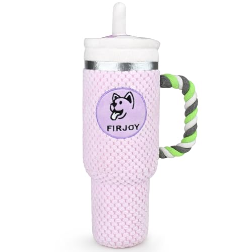 FIRJOY Tumbler Quietschendes Plüsch-Hundespielzeug – lustiges Parodie Tumbler Cup Squeaker Hundespielzeug (1,2 l, Lila) von FIRJOY