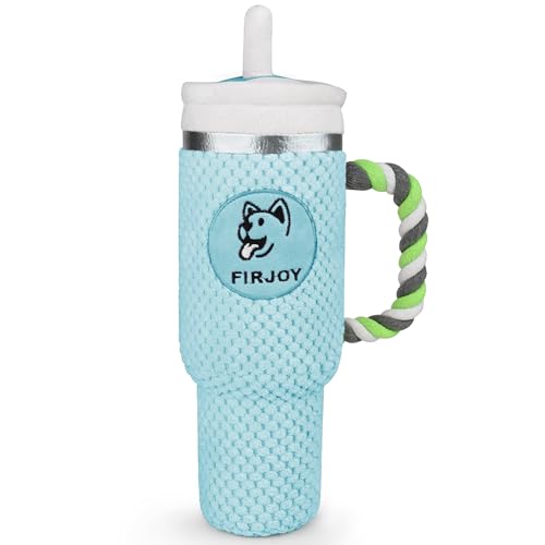 FIRJOY Funny Tumbler Plüsch Hundespielzeug - Niedliches Stanley-Form Cup Quietschendes Hundespielzeug für alle Hunderassen und Größen (Pool) von FIRJOY