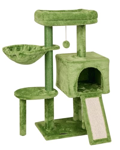 FISH&NAP US09v Niedlicher Katzenbaum, Katzenturm für den Innenbereich, Sisal-Kratzbäume mit Sprungplattform, Katzenmöbel, Aktivitätszentrum, Spielhaus, Grün von FISH&NAP