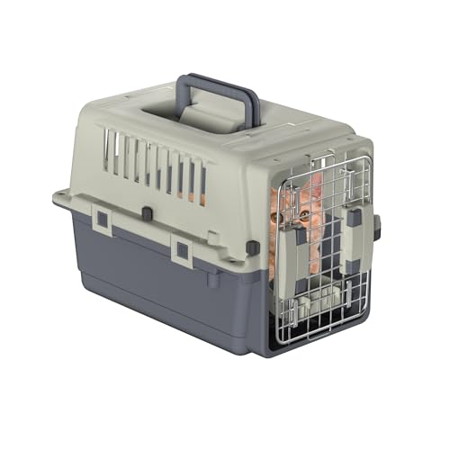 FIVMEN Hundebox Transportbox Hund 49,5x33,5x36 cm Hundetransportbox mit Kunststoff Fenstern und Eisen Türen Tiertransportbox Flugzeugbox für Hunde Flugzeug Auto Reise & Transport von FIVMEN