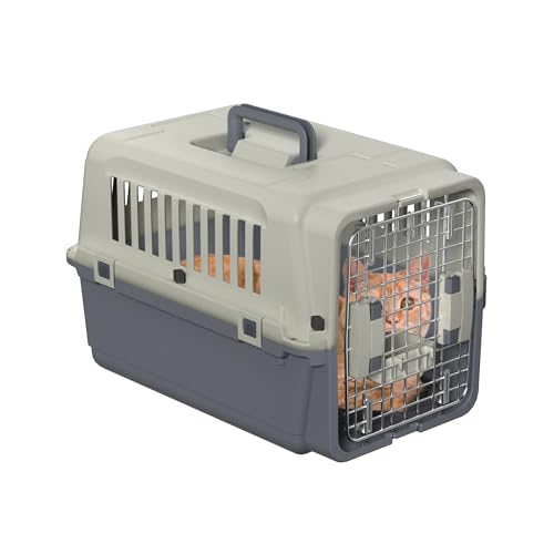 FIVMEN Hundebox Transportbox Hund 60x39,5x44 cm Hundetransportbox mit Kunststoff Fenstern und Eisen Türen Tiertransportbox Flugzeugbox für Hunde Flugzeug Auto Reise & Transport von FIVMEN