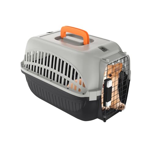 FIVMEN Hundebox Transportbox Katze 48x32x32 cm Katzentransportbox Hundetransportbox aus Kunststoff mit Eisen Tür und Lüftungsschlitze Hartschalen Transportkäfig für Haustiere von FIVMEN