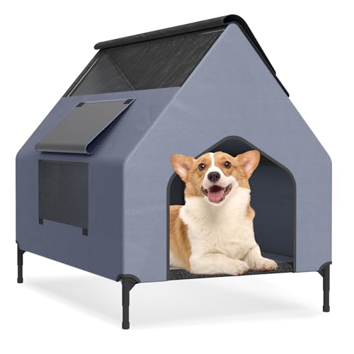 FIVMEN Hundehütte Hundehöhle Hundebett aus Oxford-Material und Atmungsaktives Netzgewebe 2 in 1 Erhöhtes Hundeliege Hundehaus für Hunde&Katzen, 109,5x74,5x93 cm von FIVMEN