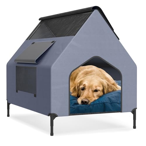 FIVMEN Hundehütte Hundehöhle Hundebett aus Oxford-Material und Atmungsaktives Netzgewebe 2 in 1 Erhöhtes Hundeliege Hundehaus für Hunde&Katzen, 130x84x104 cm von FIVMEN