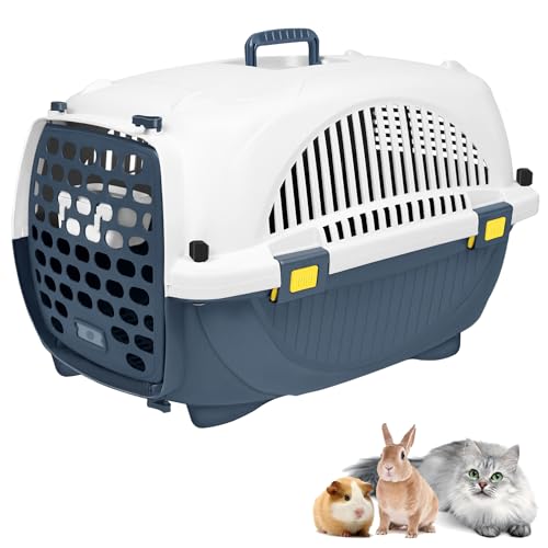 FIVMEN Katzentransportbox 61x37x37cm Hartschalen Transportbox Katzenkorb mit Fressnäpfe & Handgriff Trageboxen Kleintiere ABS Kunststoff Transportbehälter für Katze Hunde Kaninchen von FIVMEN