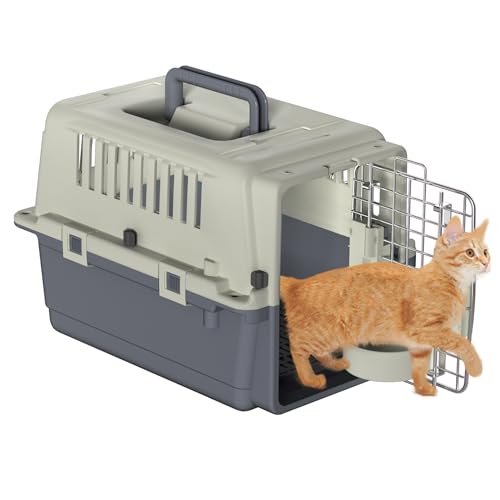 FIVMEN Transportbox Katze Katzentransportbox 49,5x33,5x36 cm Katzenbox mit Kunststoff Fenstern und Eisen Türen Tiertransportbox Flugzeugbox für Katze Flugzeug Auto Reise & Transport von FIVMEN