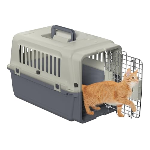 FIVMEN Transportbox Katze Katzentransportbox 60x39,5x44 cm cm Katzenbox mit Kunststoff Fenstern und Eisen Türen Tiertransportbox Flugzeugbox für Katze Flugzeug Auto Reise & Transport von FIVMEN