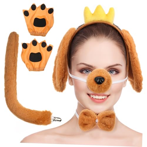 FIXOSHEE 1 Satz Hundeohren-Stirnband-Set Hundekopfband Hunde-Cosplay-Requisiten Welpen-Cosplay-Outfit Handschuhe für Hundepfoten süße Stirnbänder Requisiten für Fotoautomaten Stoff Yellow von FIXOSHEE