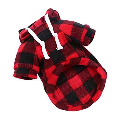 FIXOSHEE 1stk Haustier Mantel Weihnachtsdekoration Weihnachtsmann-Outfits Haustier Winter Weihnachtskleidung Für Haustiere Karierter Hunde-Hoodie Hundehoodies Für Kleine Hunde Polyester Rot von FIXOSHEE