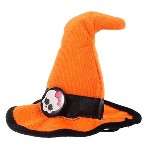 FIXOSHEE Haustier Hut Halloween Hundehut Schädelmuster Hundehut Hunde Kopfbedeckungen lustige Haustierkopfbedeckung Party-Haustier-Outfit Halloween-Haustier-Kopfschmuck Samtstoff Orange von FIXOSHEE