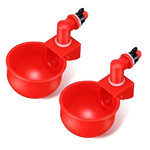 FIYSON Automatische Geflügel Waterer Chicken Drinker Cups Water Drinking Dispenser Cups Schüsseln GeflüGel-Trinkwerkzeug, Rote Kunststoff-TräNkeschale für VöGel,GeflüGel,Tauben,HüHner,Enten (2 Stück) von FIYSON