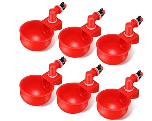 FIYSON Automatische Geflügel Waterer Chicken Drinker Cups Water Drinking Dispenser Cups Schüsseln GeflüGel-Trinkwerkzeug, Rote Kunststoff-TräNkeschale für VöGel,GeflüGel,Tauben,HüHner,Enten (6 Stück) von FIYSON