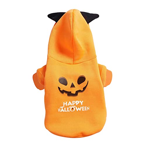 FIYSON Halloween Haustier Hundekostüm Halloween Katze/Hund Overall mit Hut Dehnbar Baumwolle Hunde Pyjama Winter Warmer Mantel für kleine und mittelgroße Haustiere Ostern Halloween Anzug (S,Orange) von FIYSON