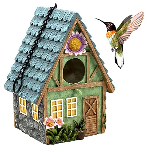 FIYSON Holz Vogelhaus Nistkasten 21 x 15 x 13cm Garten Vogelhaus mit dekorativem Holzdach,Haus für Vögel, Vogelhäuschen für Balkon und Garten,Kunst hängendes Vogelhaus Garten Deko von FIYSON