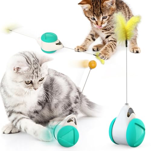 FIYSO NInteraktives Katzenspielzeug,Interaktives Katzenspielzeug mit Ball,Spielzeug Tumbler,Multifunktionales Katzens pielzeug mit Geräuschen,Frei schwingende Vogelteile (Balance-Auto,Blau) von FIYSON