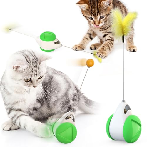 FIYSO NInteraktives Katzenspielzeug,Interaktives Katzenspielzeug mit Ball,Spielzeug Tumbler,Multifunktionales Katzens pielzeug mit Geräuschen,Frei schwingende Vogelteile (Balance-Auto,Grün) von FIYSON