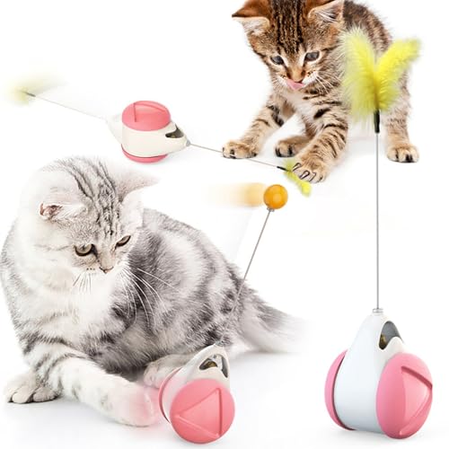 FIYSON Interaktives Katzenspielzeug,Spielzeug Tumbler,Interaktives Katzenspielzeug mit Ball,Multifunktionales Katzens pielzeug mit Geräuschen,Frei schwingende Vogelteile (Balance-Auto,Rosa) von FIYSON