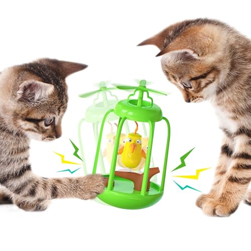 FIYSO NInteraktives Katzenspielzeug,Interaktives Katzenspielzeug mit Ball,Spielzeug Tumbler,Multifunktionales Katzens pielzeug mit Geräuschen,Frei schwingende Vogelteile (Vogelkäfig,Grün) von FIYSON