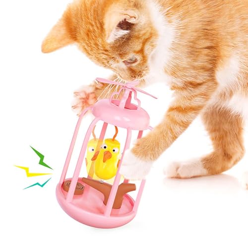 FIYSO NInteraktives Katzenspielzeug,Interaktives Katzenspielzeug mit Ball,Spielzeug Tumbler,Multifunktionales Katzens pielzeug mit Geräuschen,Frei schwingende Vogelteile (Vogelkäfig,Rosa) von FIYSON