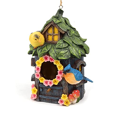 FIYSON Wooden Bird House,Garden Bird House with Decorative Wooden Roof 14.7 x 14 x 20 cm House for Birds Nesting Box,Bird House for Balcony and Garden, Art Hanging Bird House Garden Decoration von FIYSON