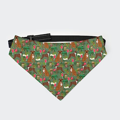 Boxer Tiki Tropical Boxer Hunde Hundehalstuch Halsband Haustier Dreieckstuch Katzenhalstuch mit Verstellbarer Schnalle von FJQWKLF