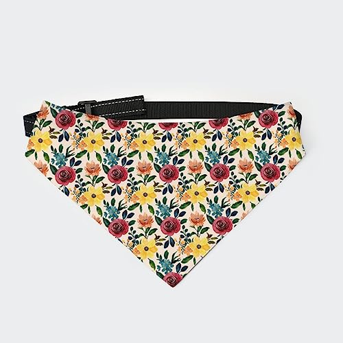 Buntes Aquarell-Blumen-Hunde-Bandana-Halsband, Haustier-Dreieckstuch, Katzen-Halstuch mit Verstellbarer Schnalle von FJQWKLF