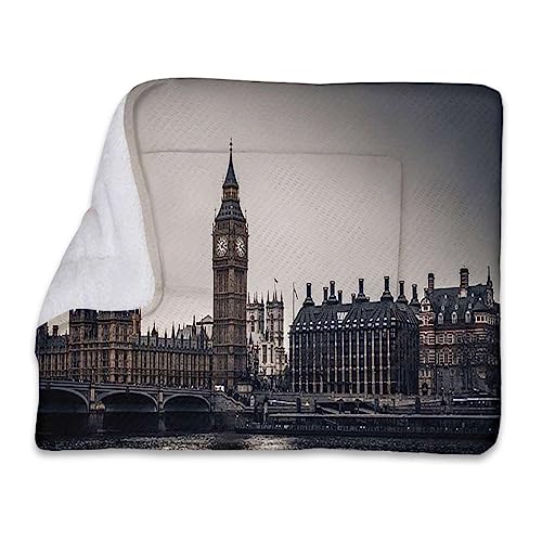 FJQWKLF Sepiaweiße Schlafdecke für Haustiere, London, Westminster, Big Ben, waschbare Zwingermatte für große, mittelgroße und kleine Hunde und Katzen, Stadtdekoration von FJQWKLF